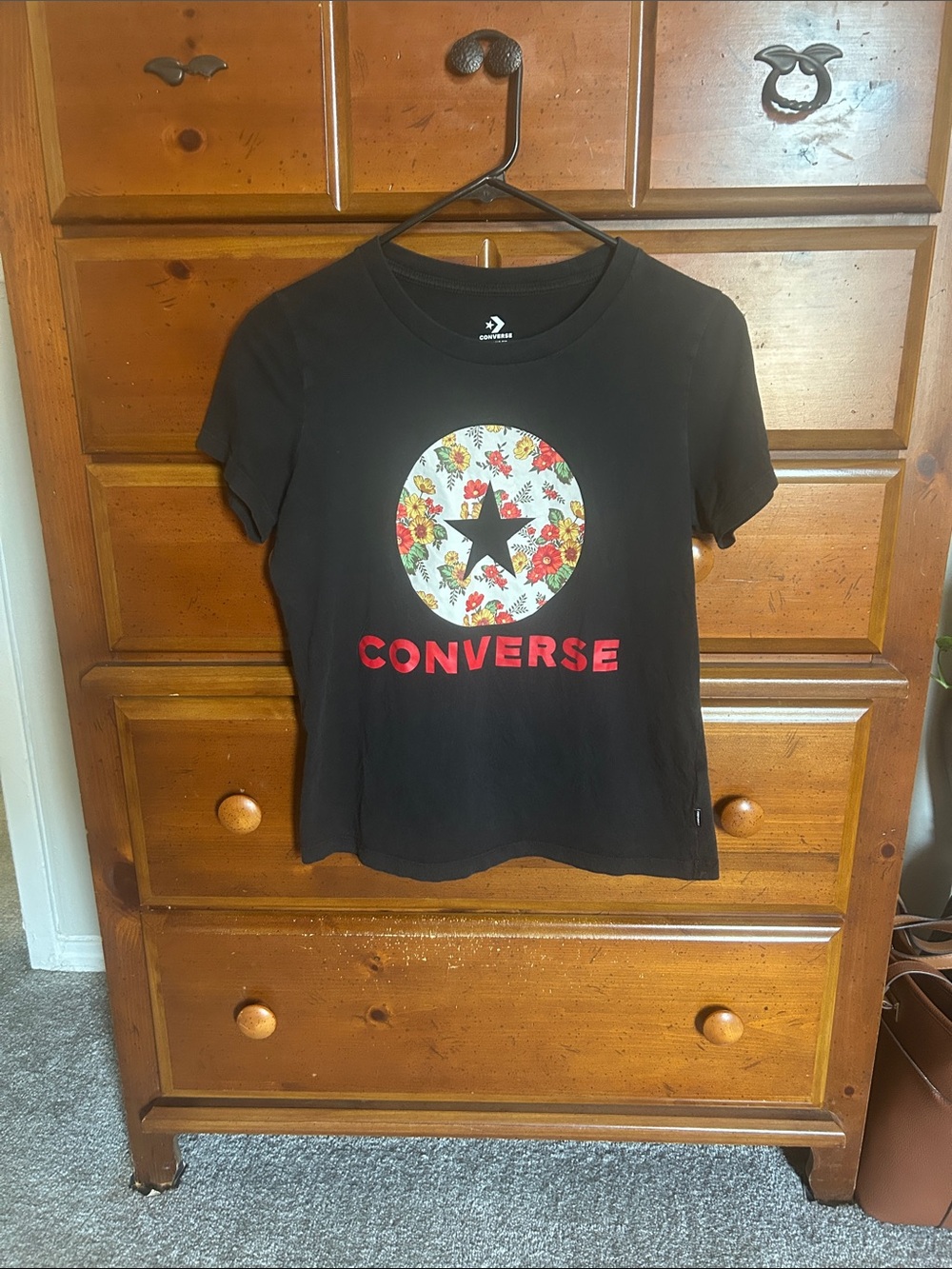 Converse Black Floral Logo Short Sleeve Tee